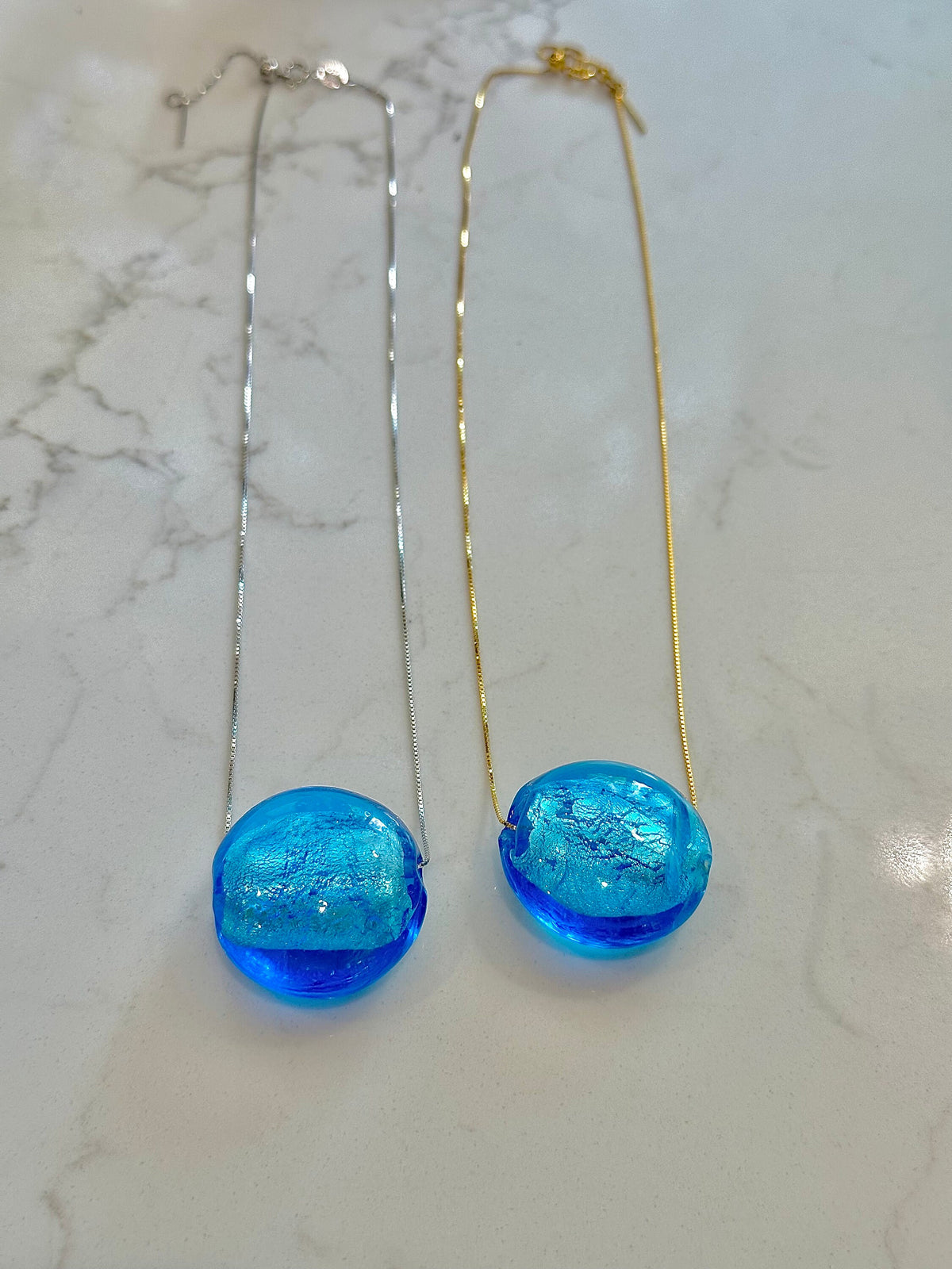 Extra Large Deep Aqua Blue Murano Glass Pendant on Brown or Black Rolled Leather