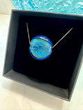 Extra Large Deep Aqua Blue Murano Glass Pendant on Brown or Black Rolled Leather