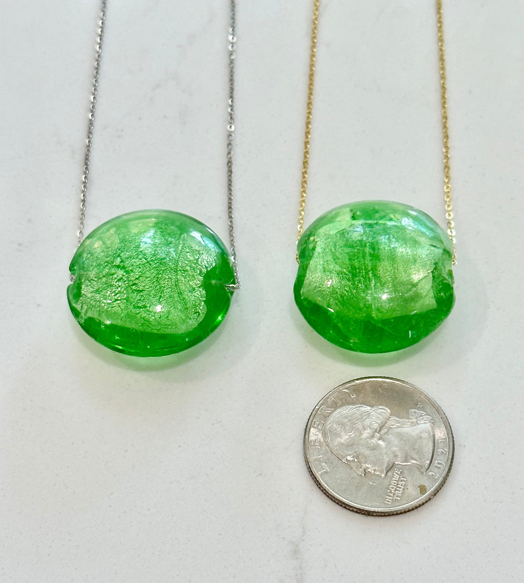 Kelly Green Murano Glass Pendant: Sterling Silver or Leather Necklace