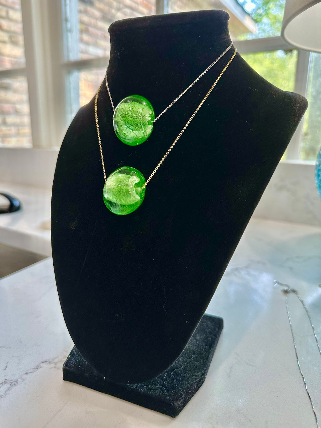 Kelly Green Murano Glass Pendant: Sterling Silver or Leather Necklace