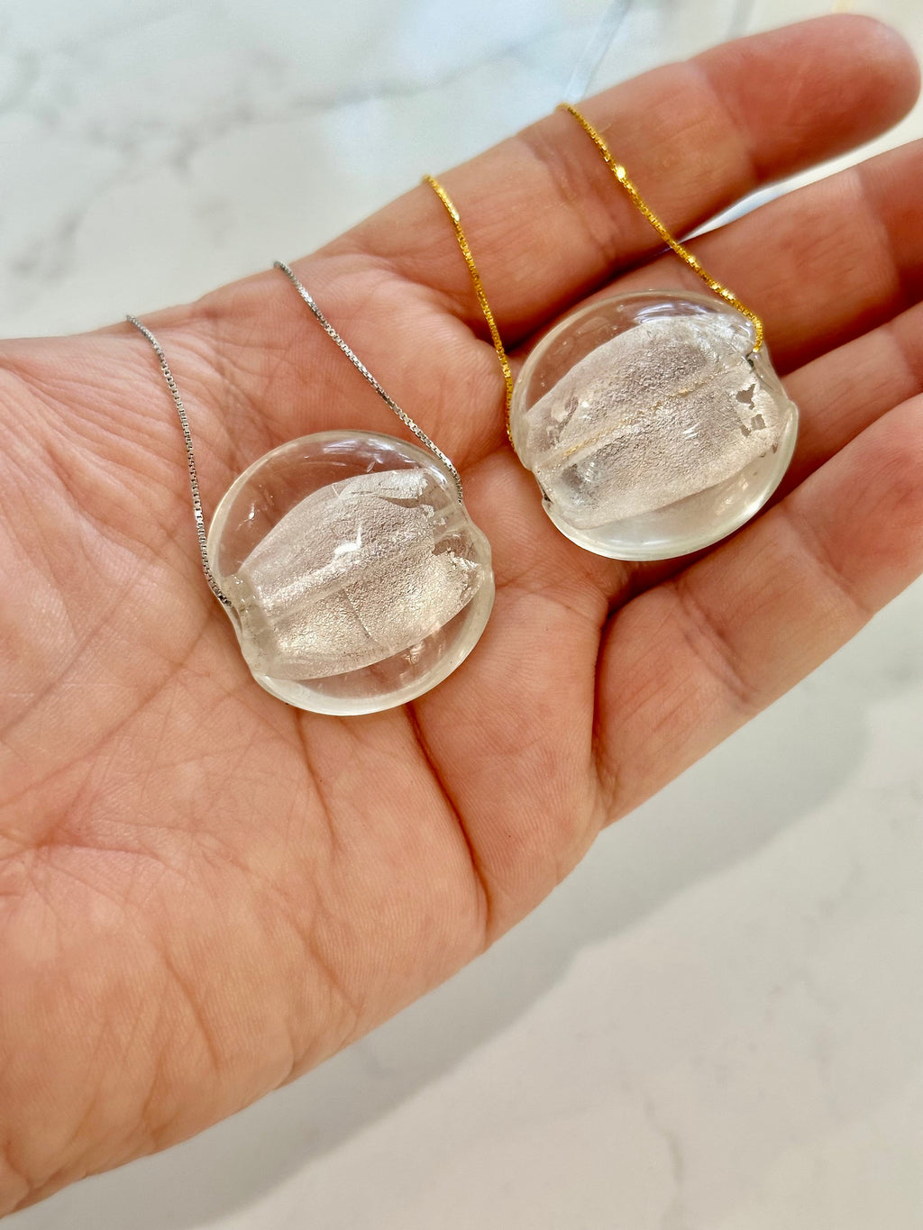 Large Clear Murano Glass Pendant: Sterling Silver or Leather Necklace