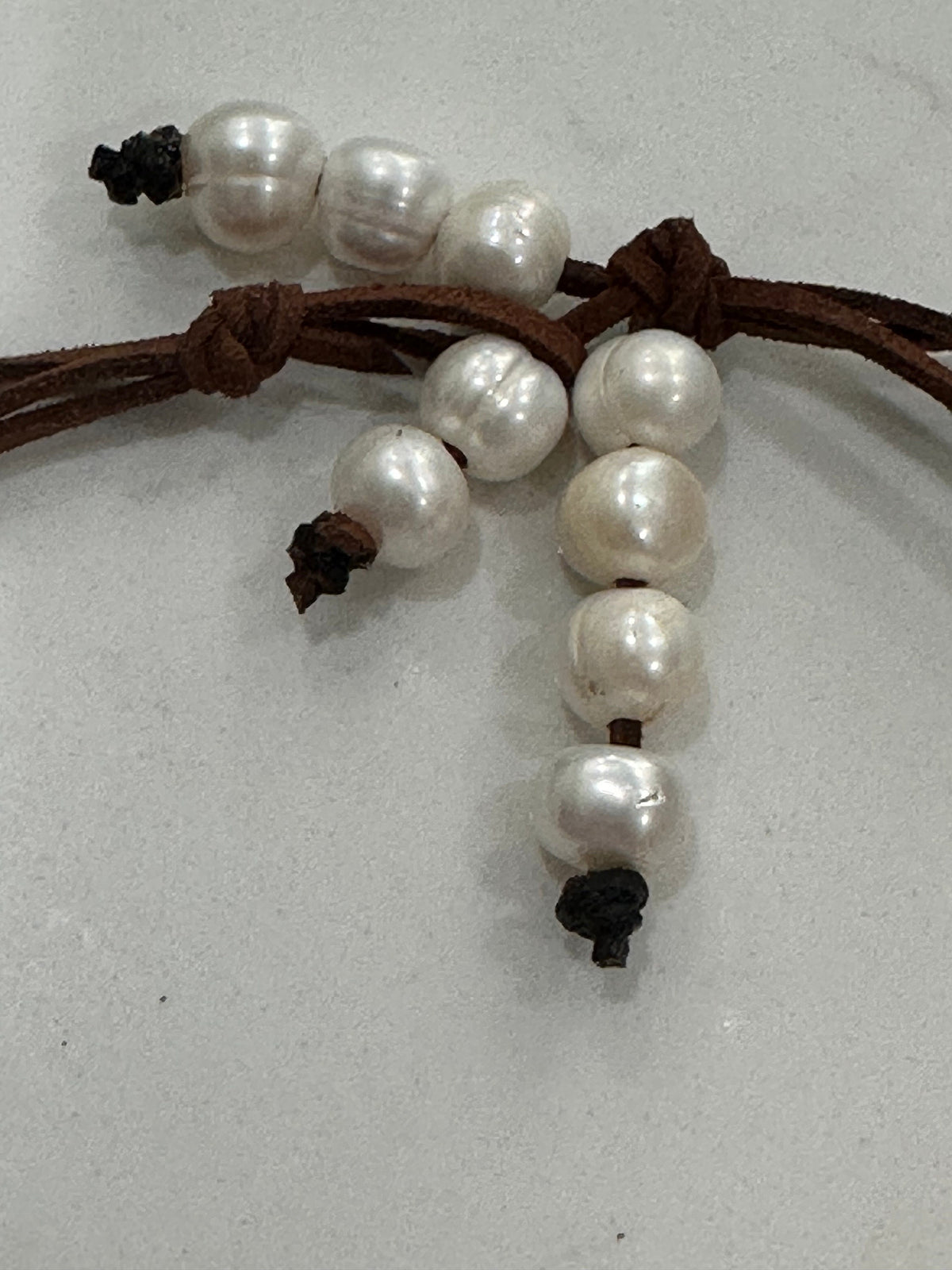 3 Strand freshwater White Pearls and suede necklace