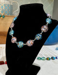 Rosario Leonardi Hand-blown Murano Glass Necklace in Pink and Blue