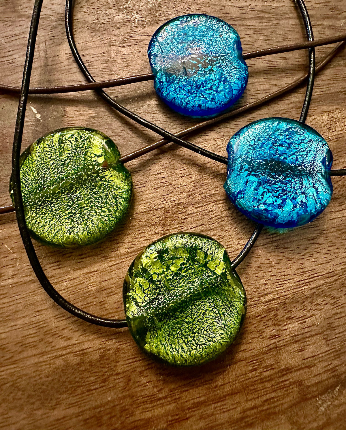 Extra Large Deep Green Murano Glass Pendent Strung on Brown or Black Rolled Leather