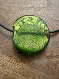Extra Large Deep Green Murano Glass Pendent Strung on Brown or Black Rolled Leather