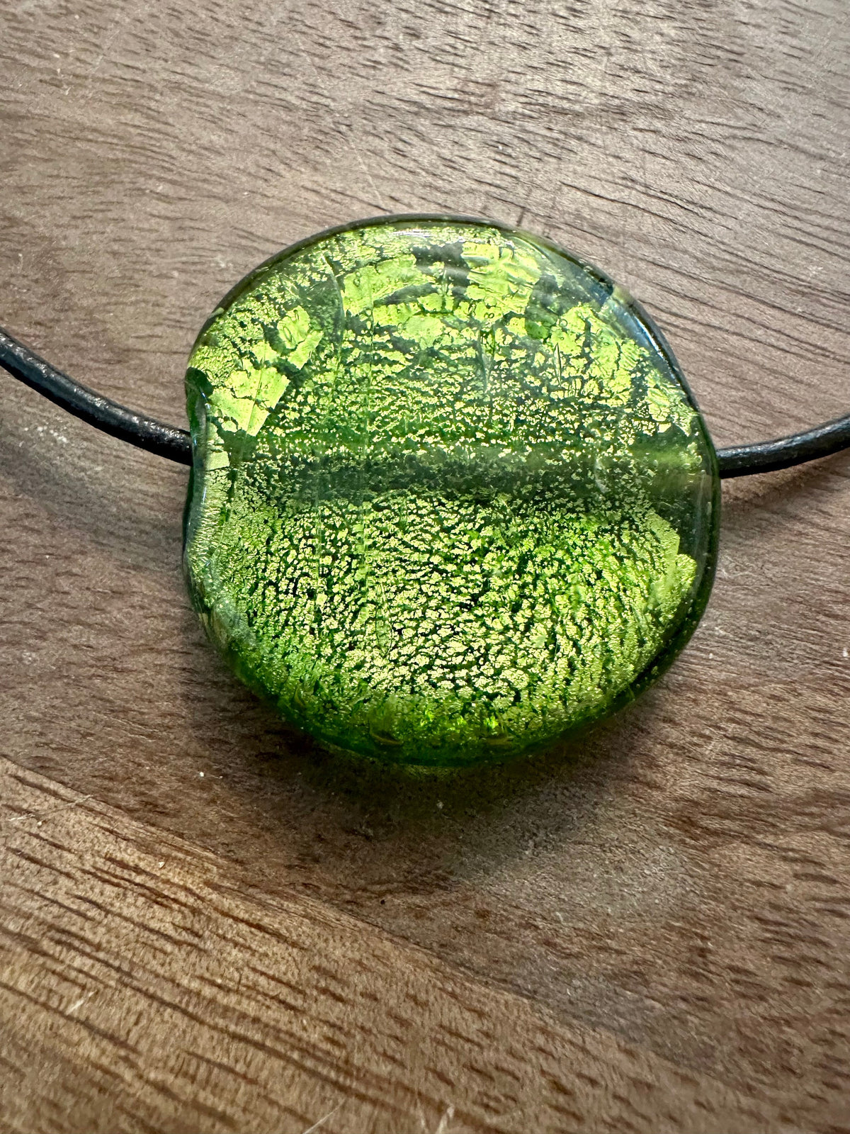 Extra Large Deep Green Murano Glass Pendent Strung on Brown or Black Rolled Leather