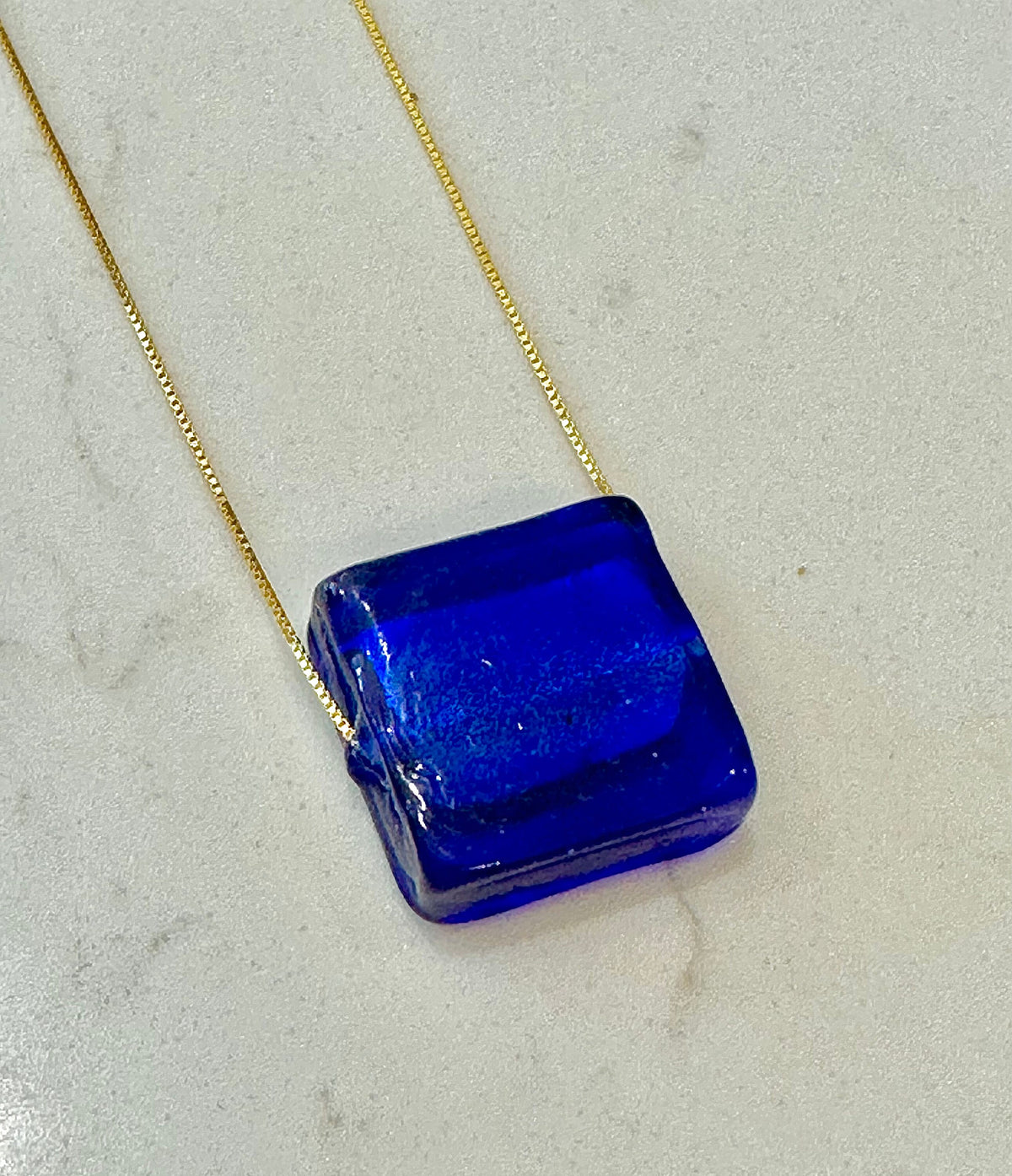 Deep Cobalt Blue Lampwork Murano Type Glass on Sterling Chain