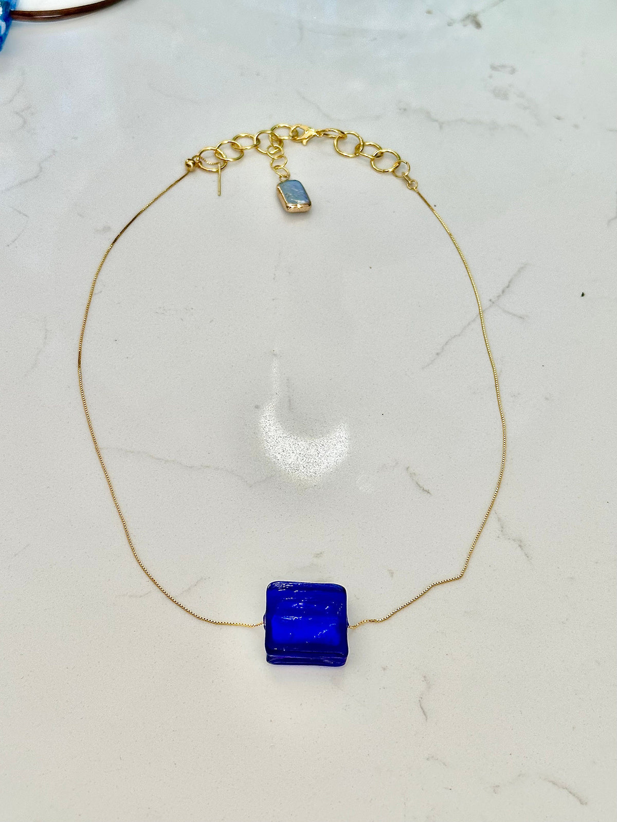 Deep Cobalt Blue Lampwork Murano Type Glass on Sterling Chain