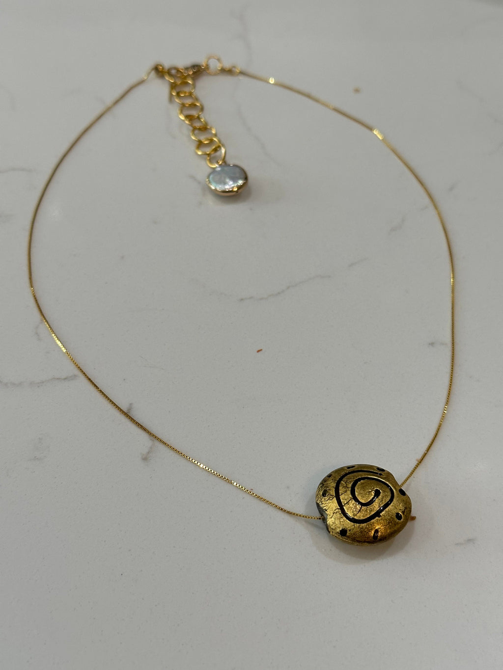 Antique Gold Venetian Murano Glass on Sterling Vermeil Chain
