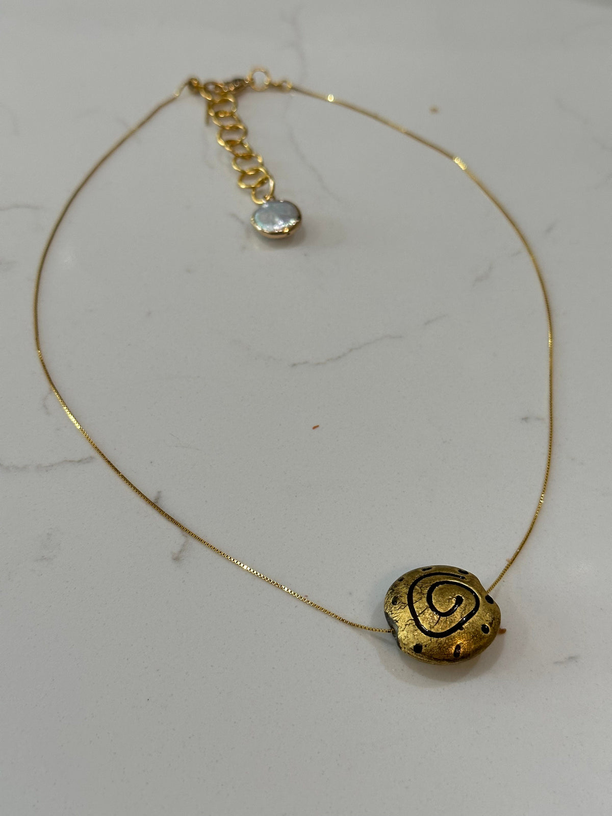 Antique Gold Venetian Murano Glass on Sterling Vermeil Chain