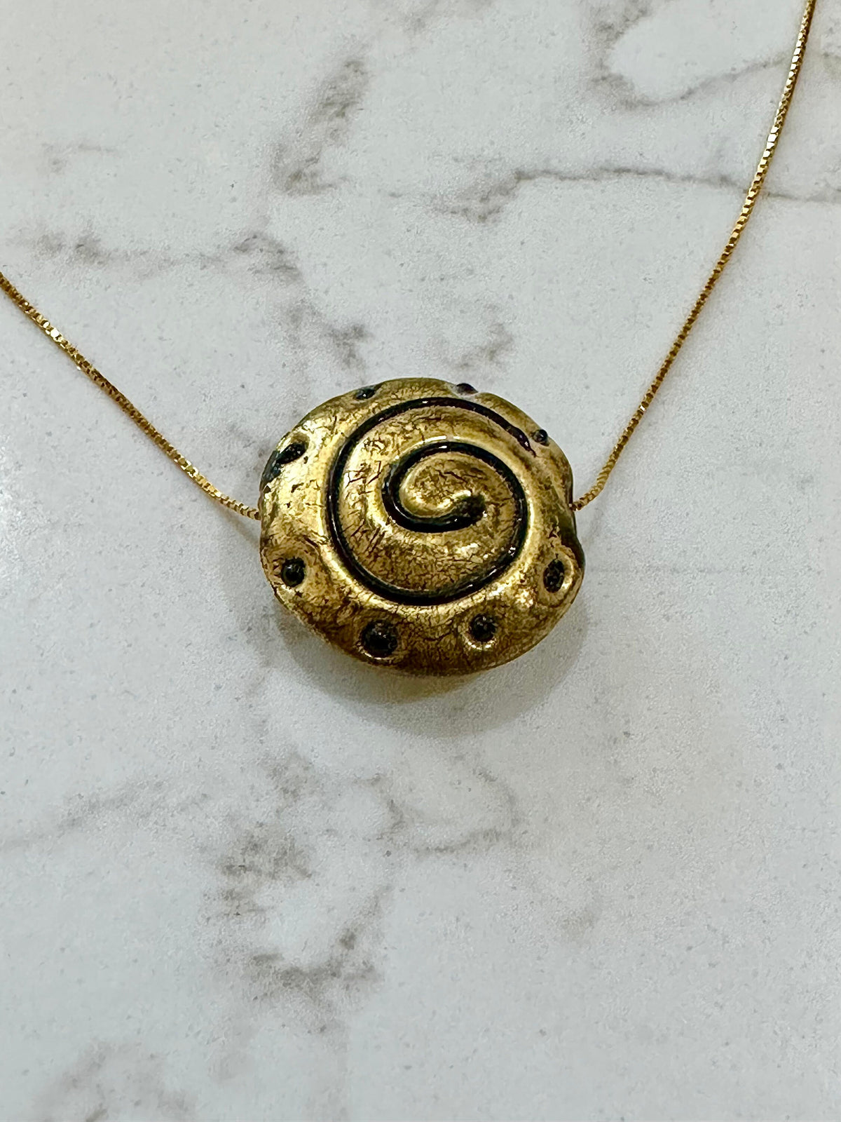 Antique Gold Venetian Murano Glass on Sterling Vermeil Chain