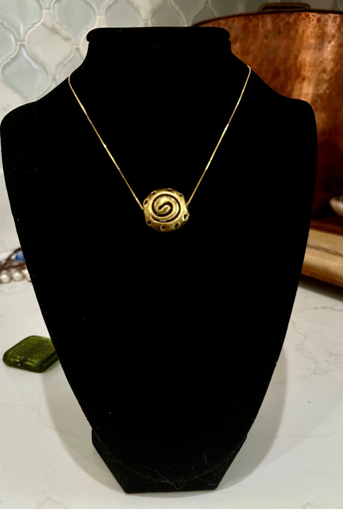 Antique Gold Venetian Murano Glass on Sterling Vermeil Chain