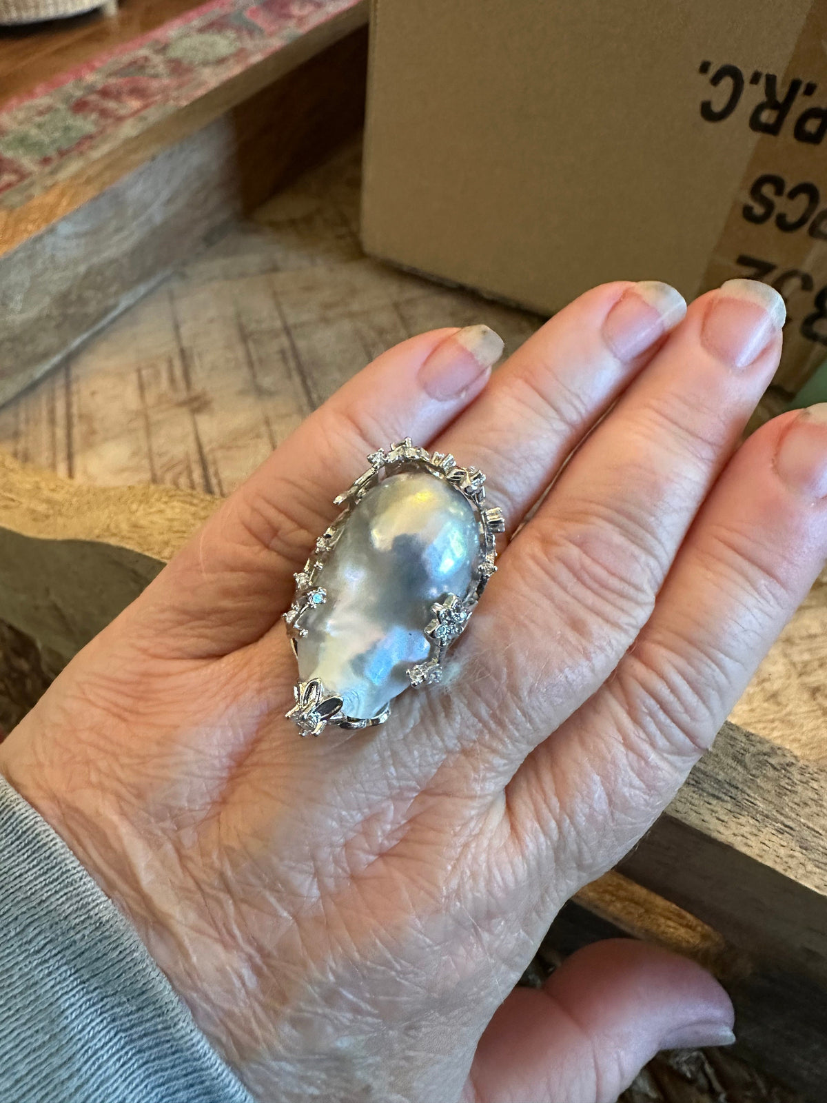Giant Baroque Pearl Ring: 14k White or Yellow Gold Plated, Adjustable