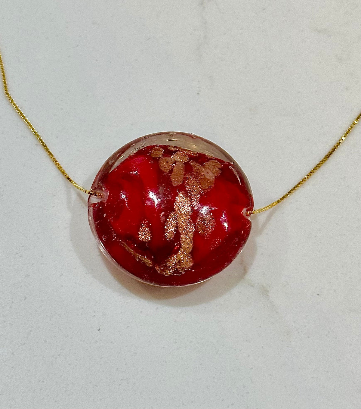 Extra Large Red, Gold and Silver Murano Glass on Sterling Chain