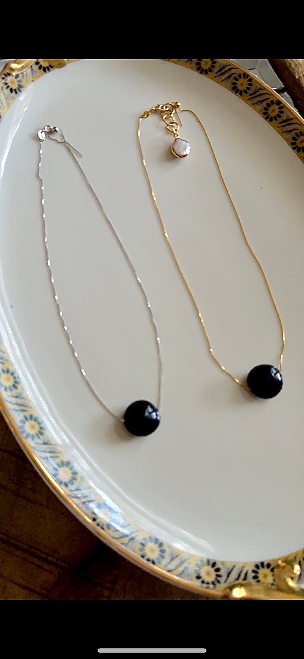 Round Black Murano Glass on Sterling Vermeil Chain