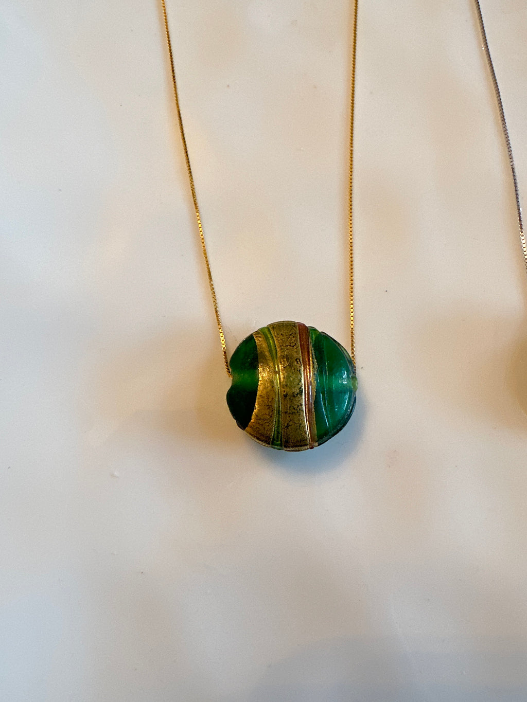 Green Murano Glass with Gold Detail on 925 Sterling Chain