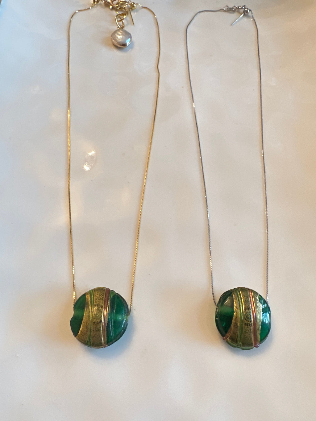 Green Murano Glass with Gold Detail on 925 Sterling Chain