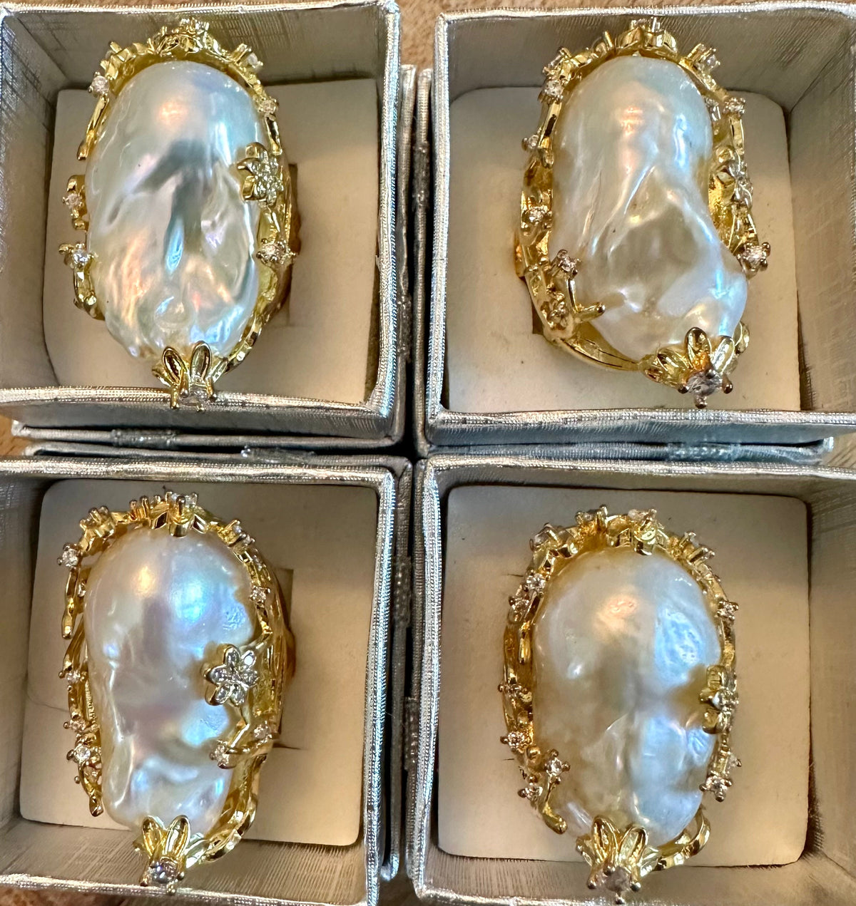 Giant Baroque Pearl Ring: 14k White or Yellow Gold Plated, Adjustable