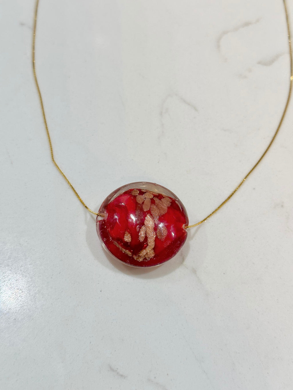 Extra Large Red, Gold and Silver Murano Glass on Sterling Chain