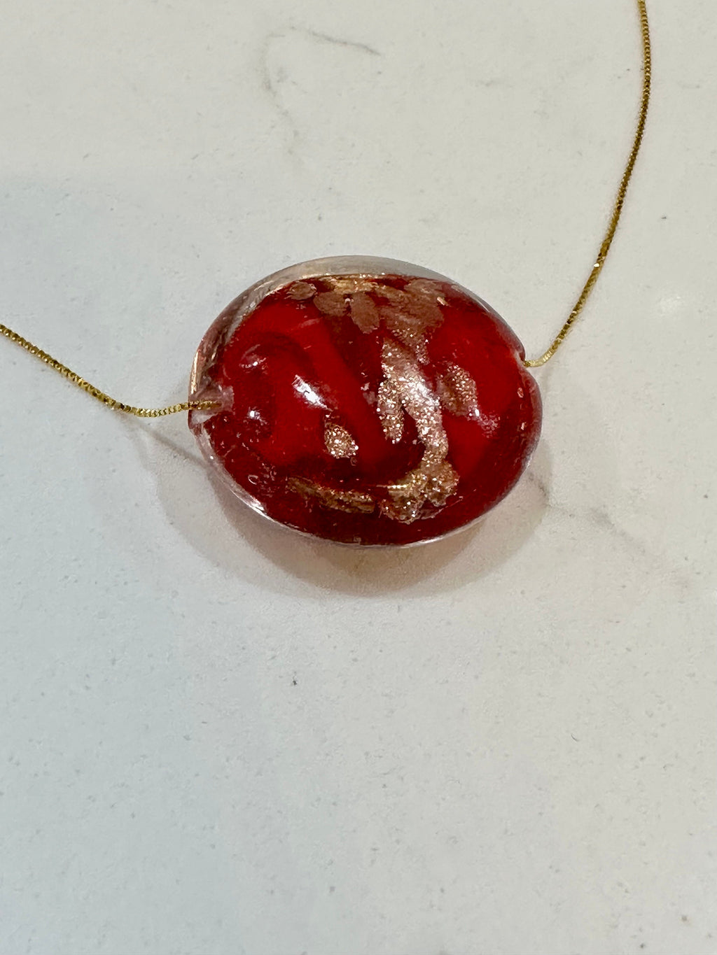 Extra Large Red, Gold and Silver Murano Glass on Sterling Chain