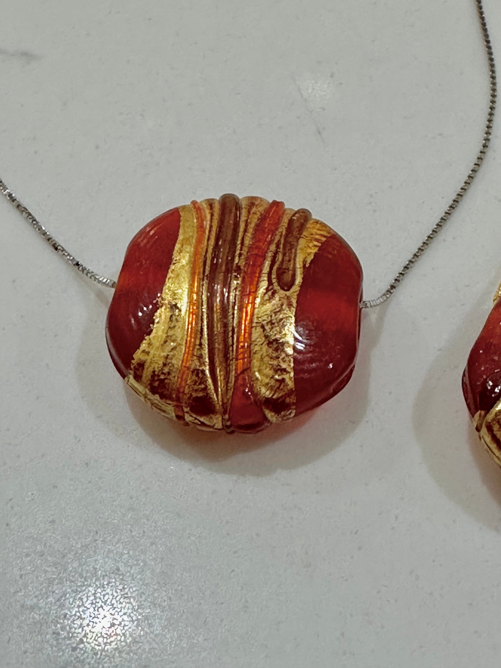 Red Murano Glass on Sterling Chain