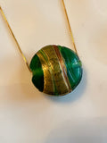 Green Murano Glass with Gold Detail on 925 Sterling Chain