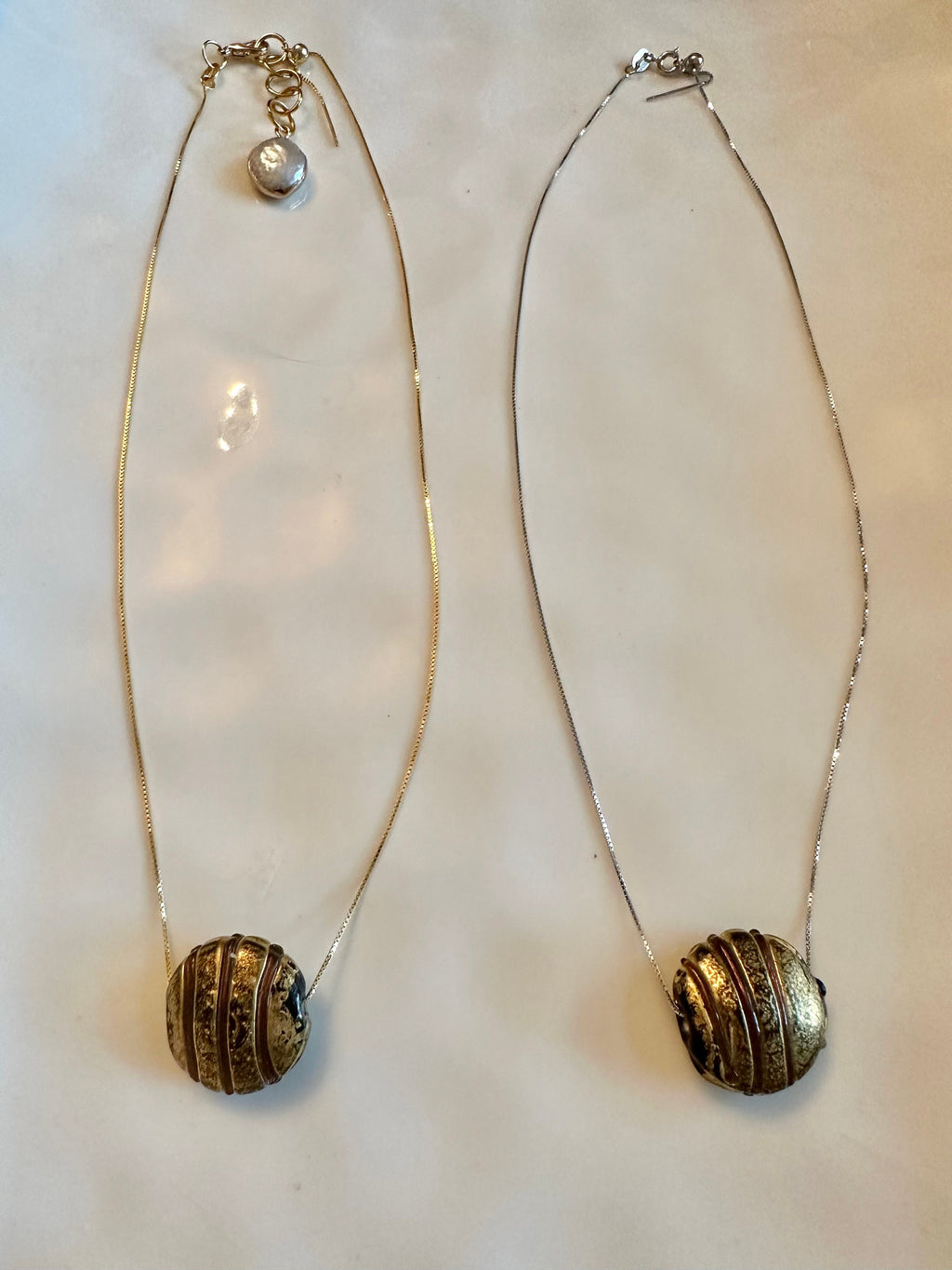 Brown Murano Glass with 14k Gold Leaf on Sterling Chain.