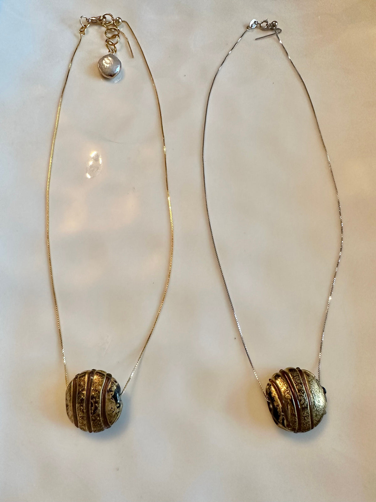 Brown Murano Glass with 14k Gold Leaf on Sterling Chain.