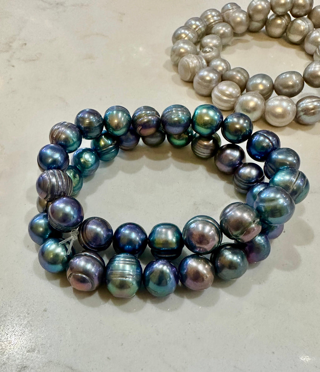 Silver Freshwater Pearl Stretchy Bracelet