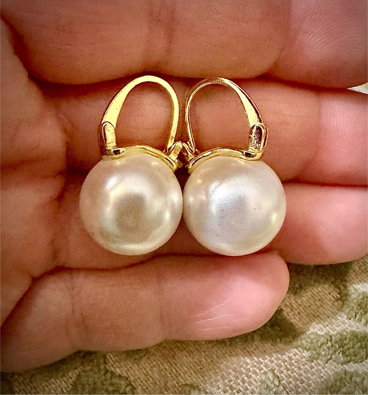 14mm Shell Pearl Earrings: 925 Sterling Silver Post, Gold or Silver