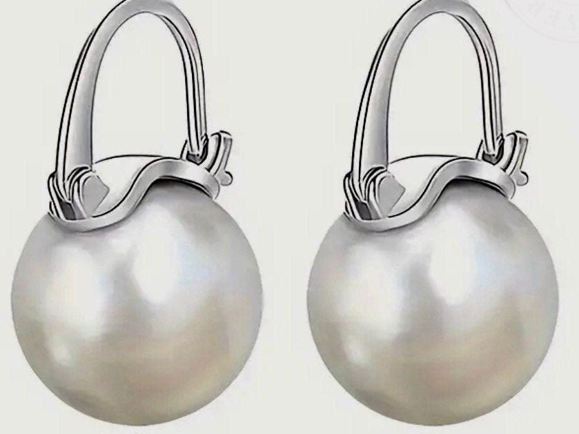 14mm Shell Pearl Earrings: 925 Sterling Silver Post, Gold or Silver