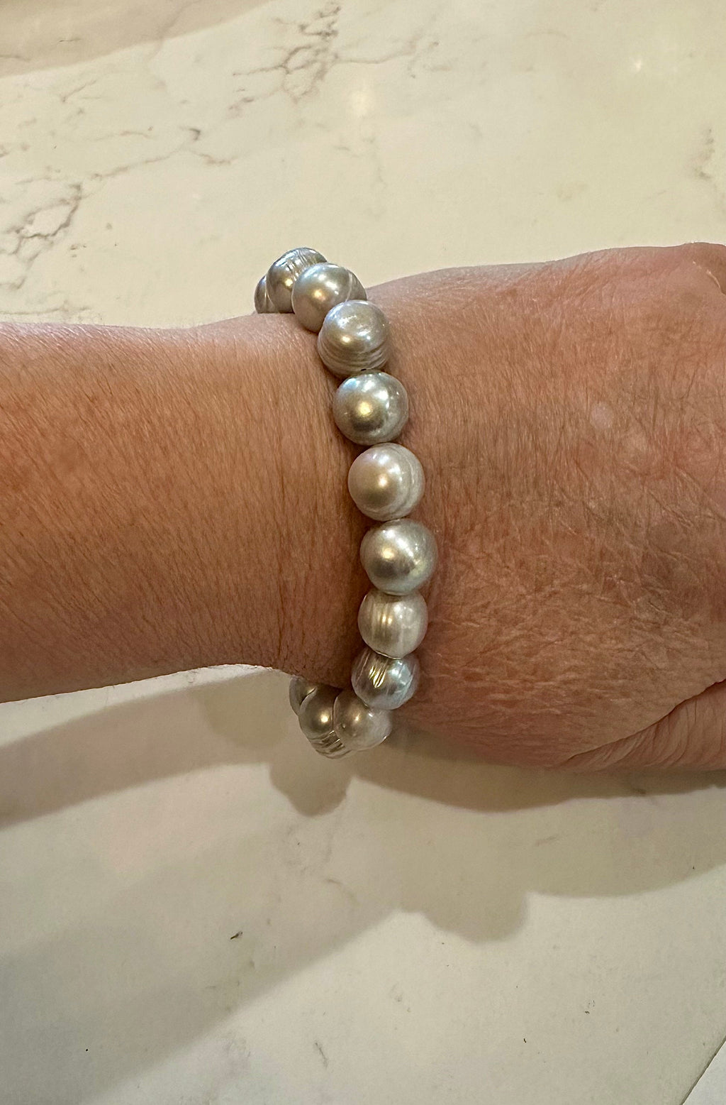 Silver Freshwater Pearl Stretchy Bracelet
