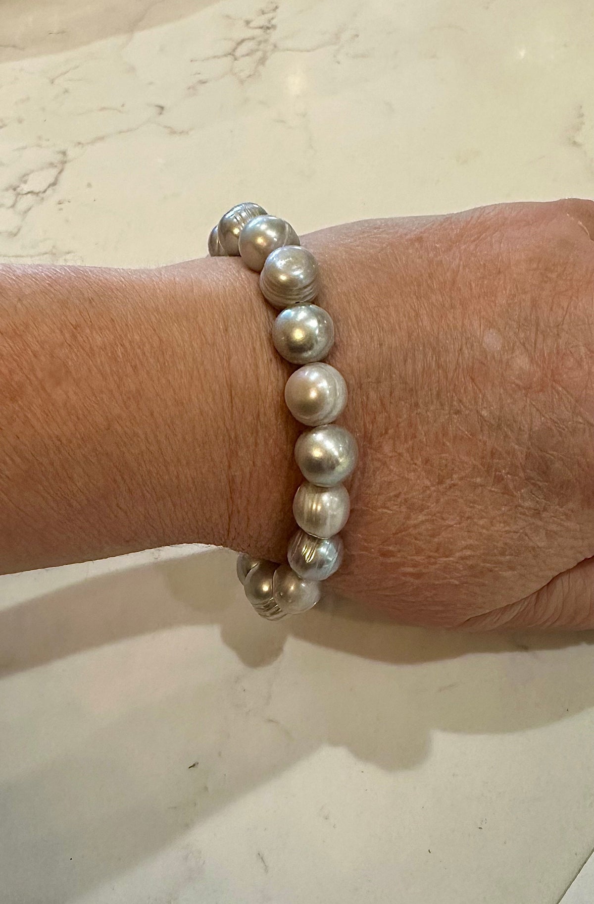 Silver Freshwater Pearl Stretchy Bracelet