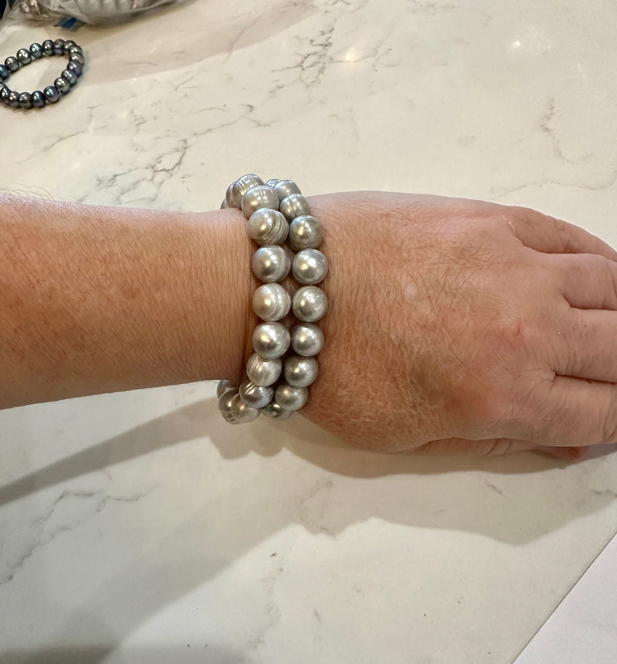 Silver Freshwater Pearl Stretchy Bracelet