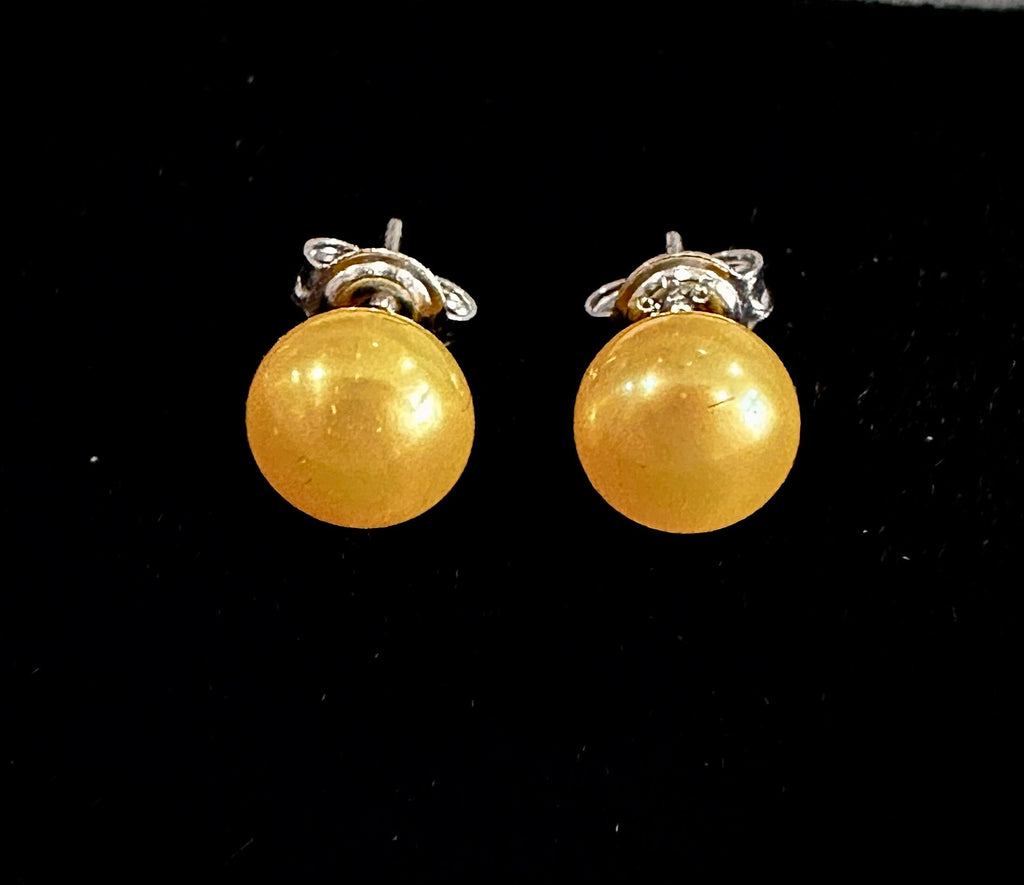 6.5mm gold pearl sterling silver studs