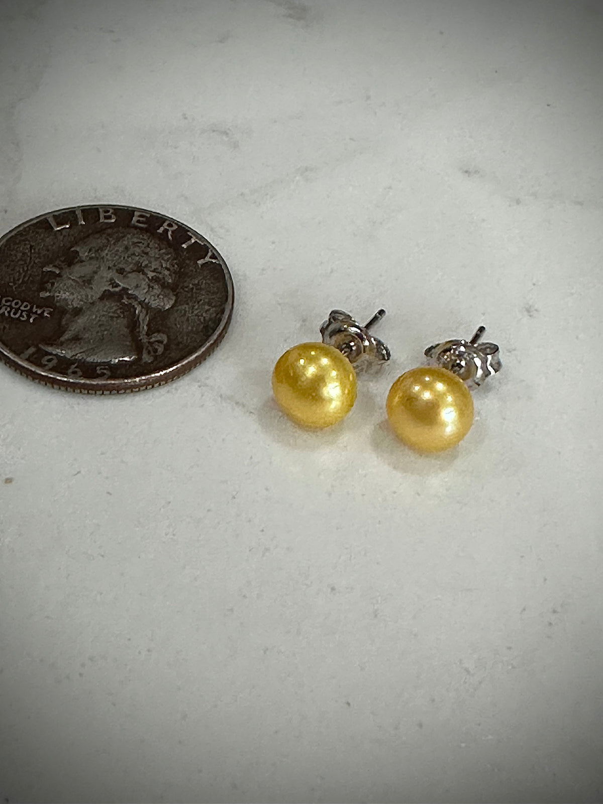 6.5mm gold pearl sterling silver studs