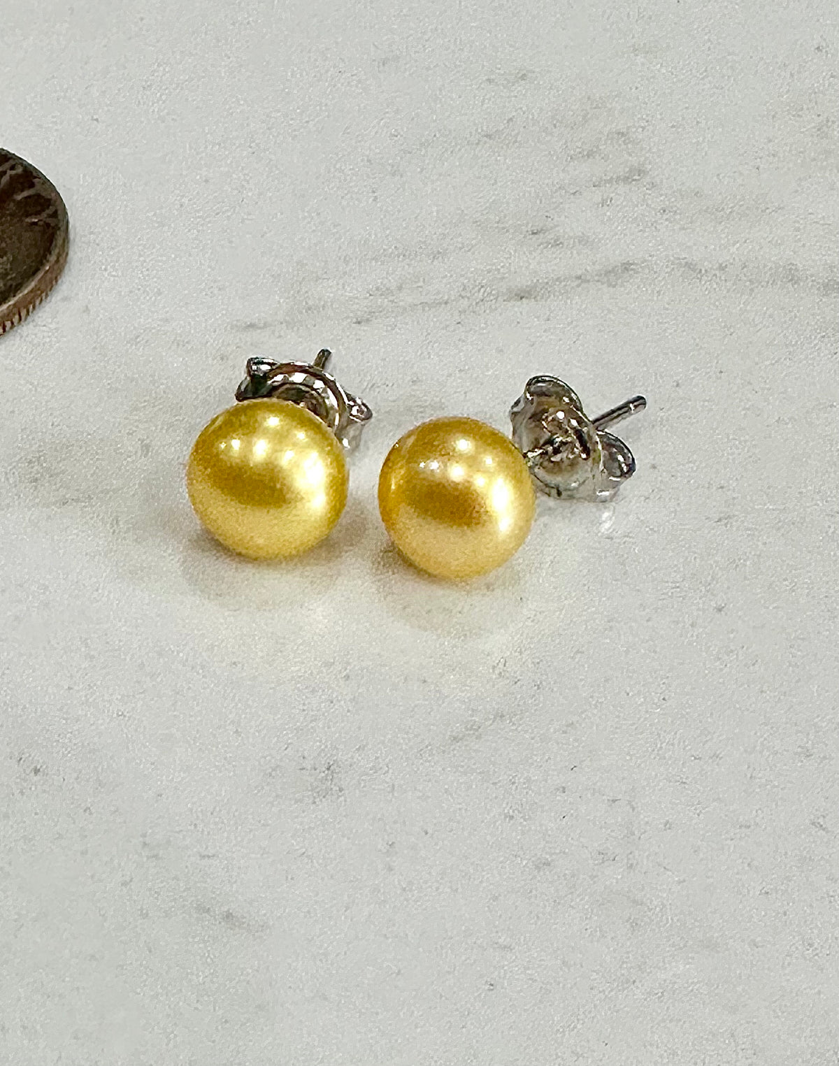 6.5mm gold pearl sterling silver studs