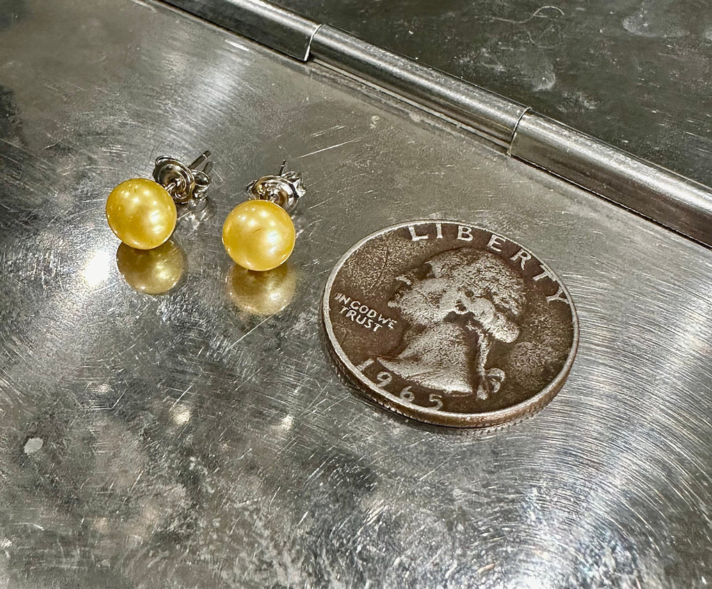 6.5mm gold pearl sterling silver studs