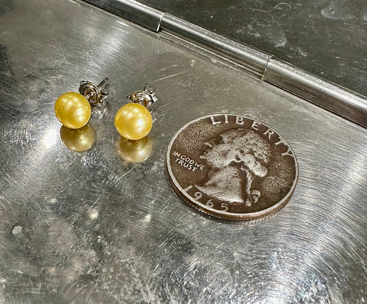 6.5mm gold pearl sterling silver studs
