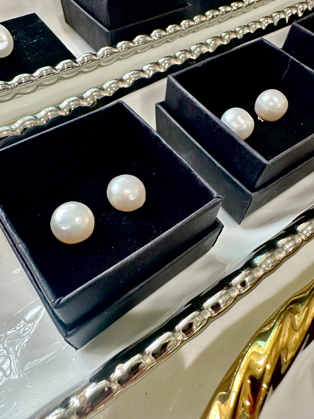10mm White Button Pearl Sterling Silver Earrings