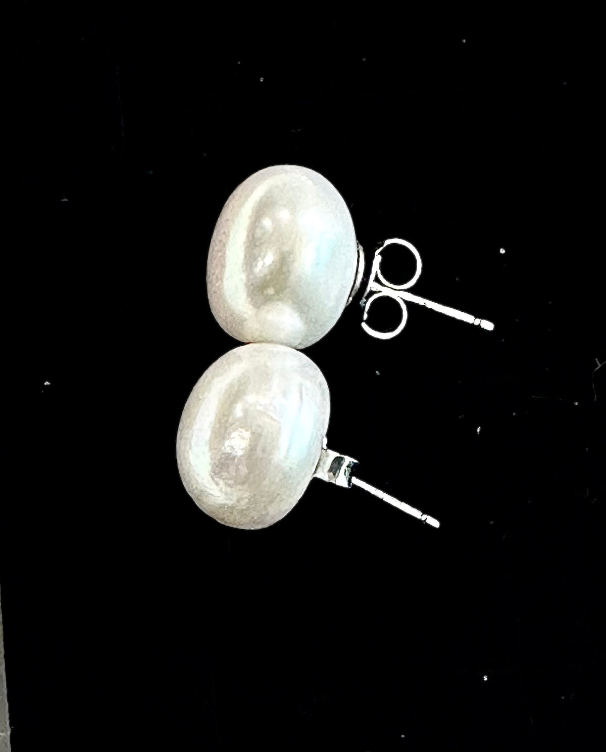 10mm White Button Pearl Sterling Silver Earrings