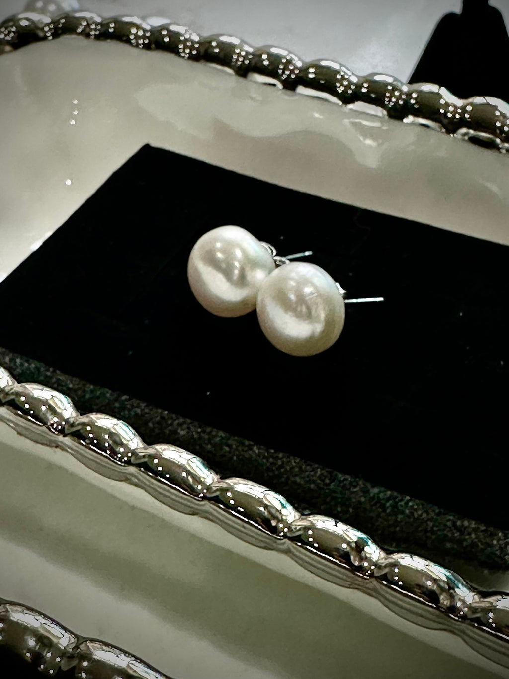 10mm White Button Pearl Sterling Silver Earrings