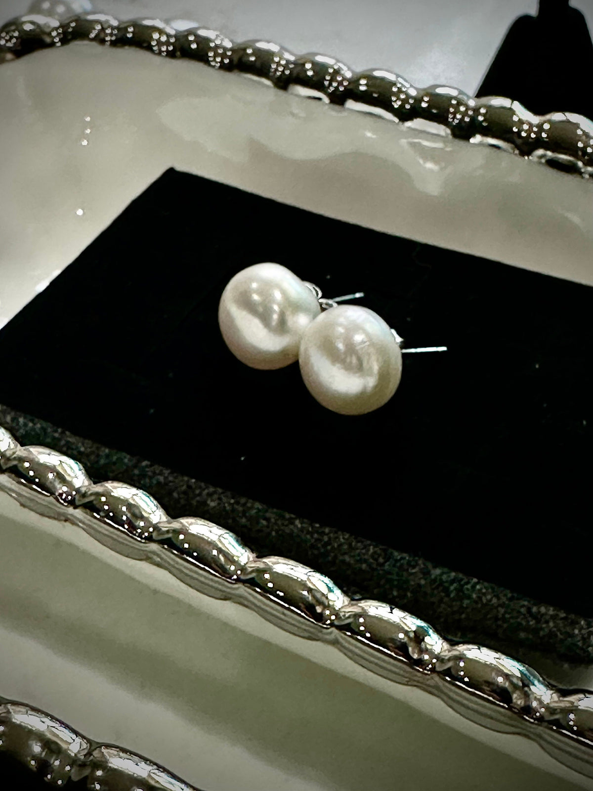 10mm White Button Pearl Sterling Silver Earrings