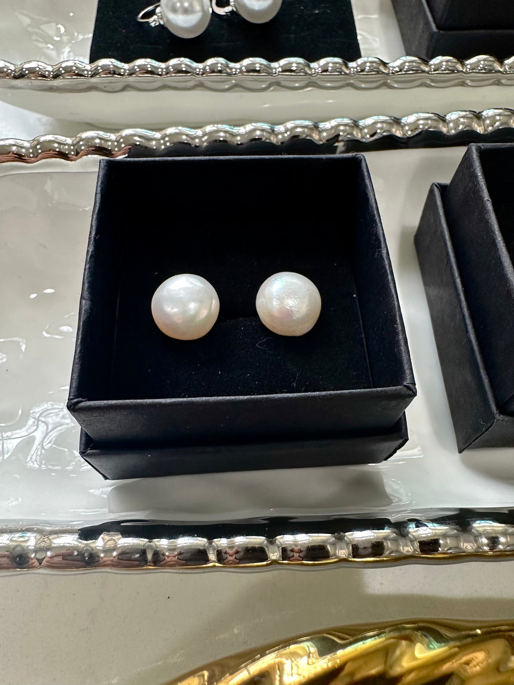 10mm White Button Pearl Sterling Silver Earrings