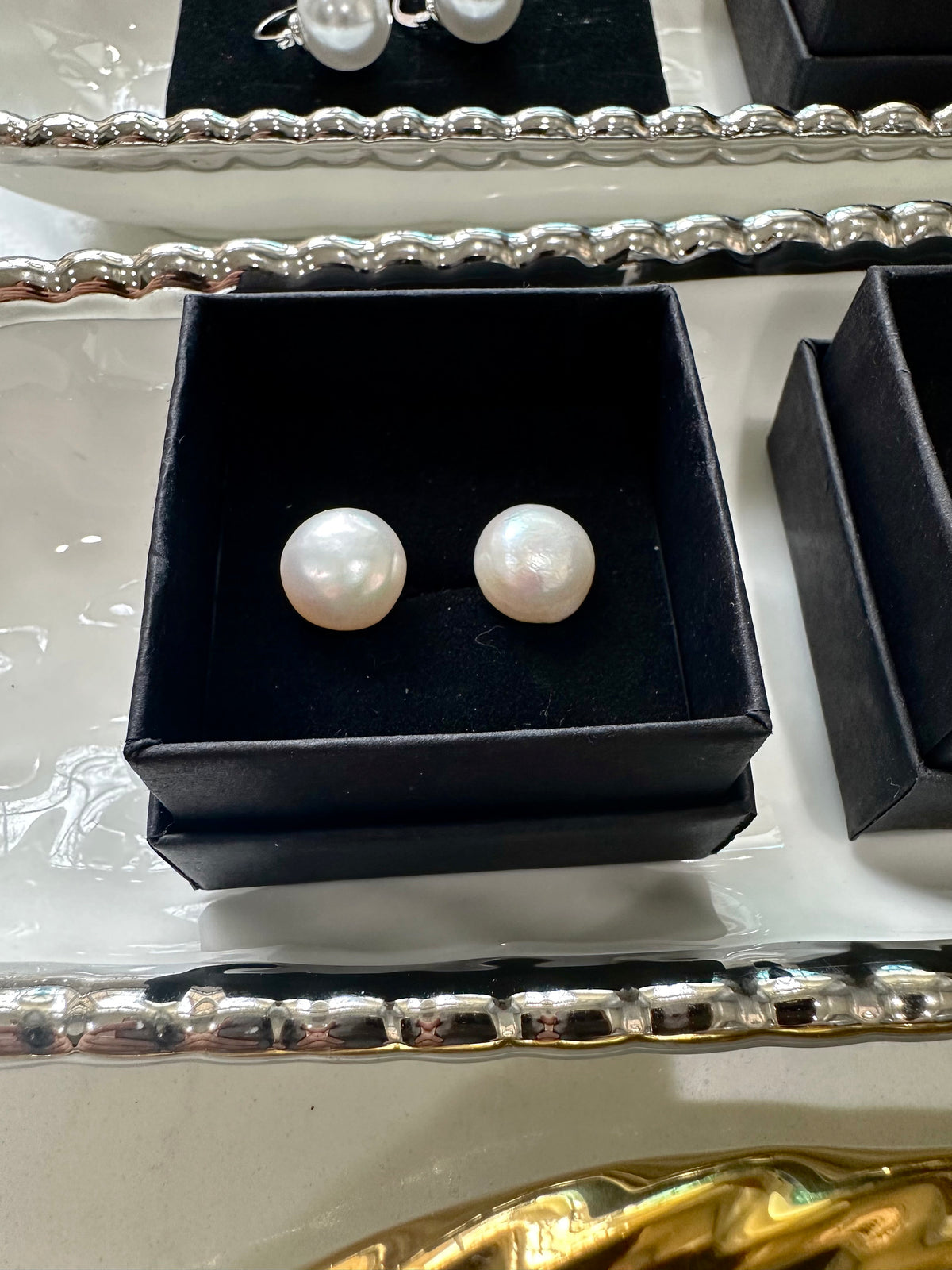 10mm White Button Pearl Sterling Silver Earrings