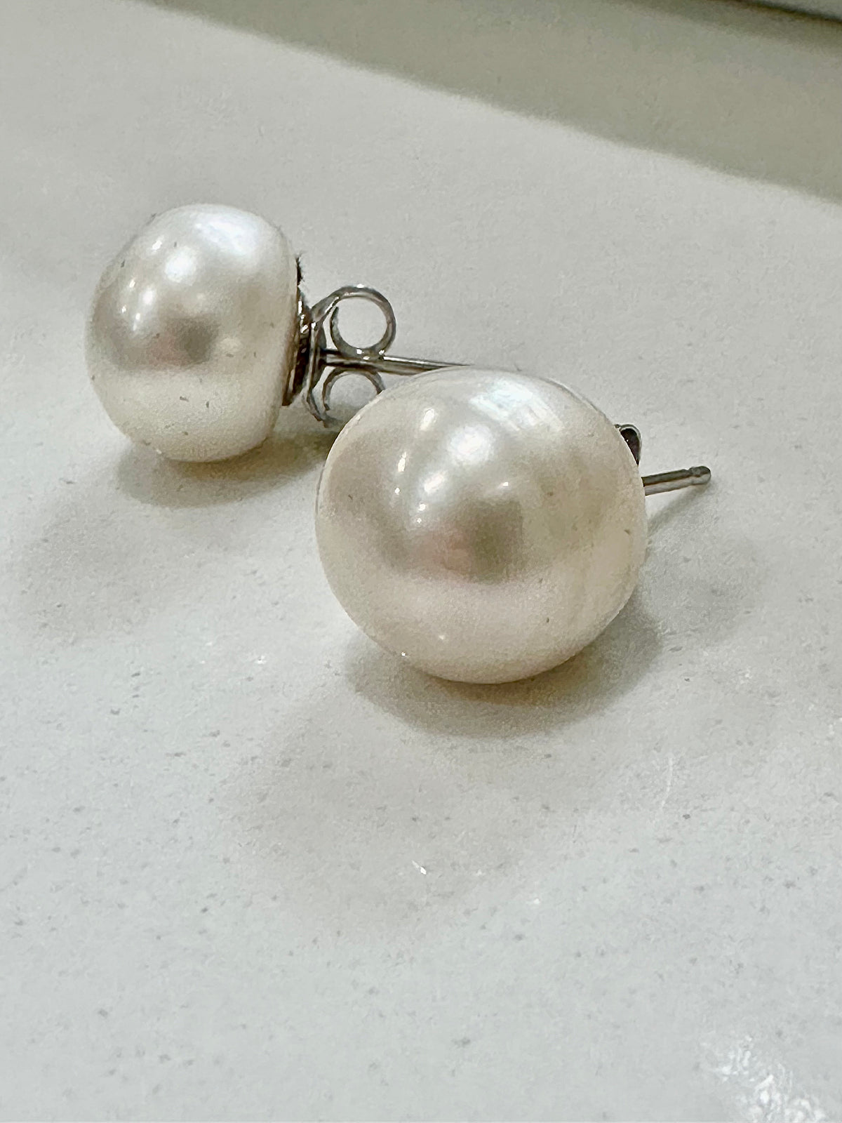 10mm White Button Pearl Sterling Silver Earrings