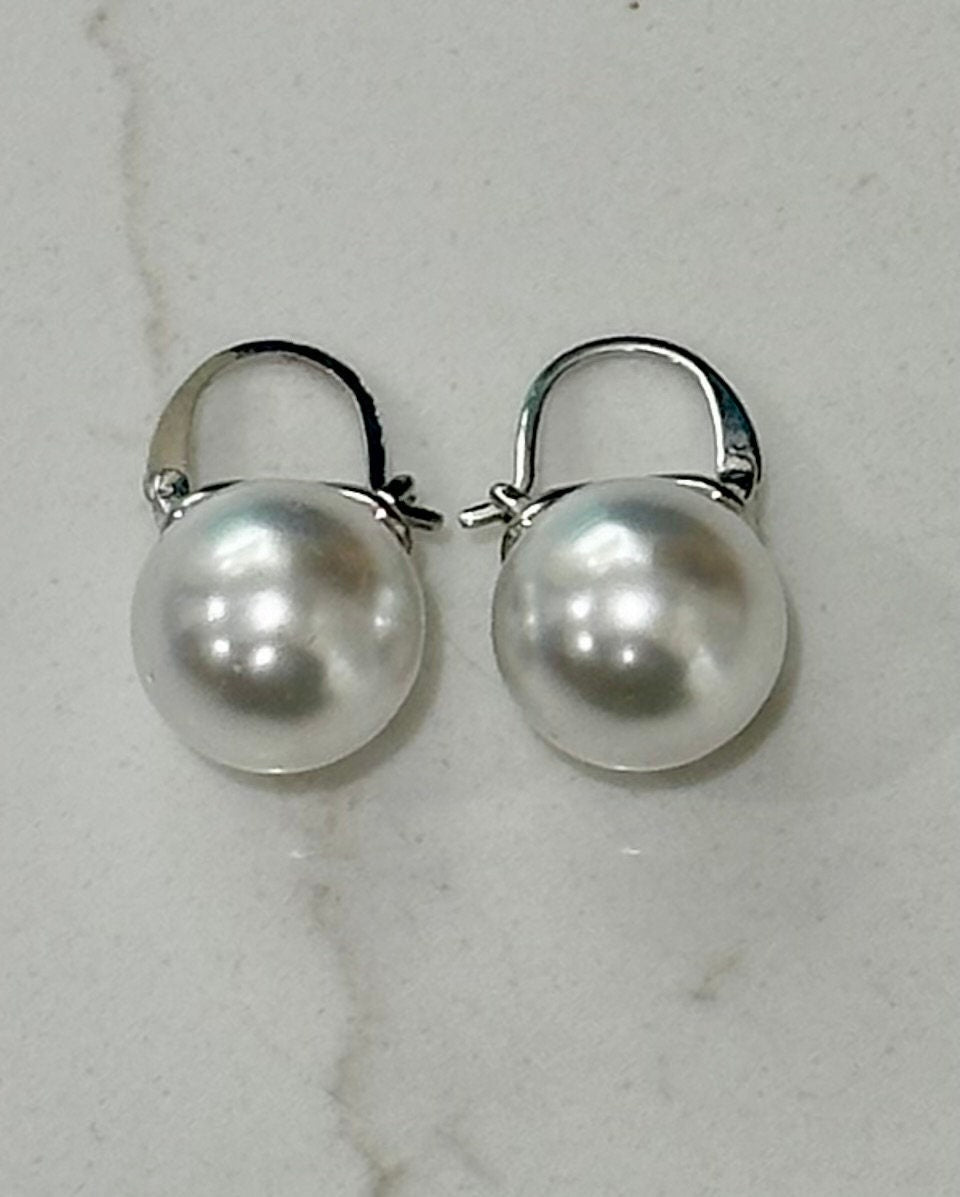 14mm Shell Pearl Earrings: 925 Sterling Silver Post, Gold or Silver