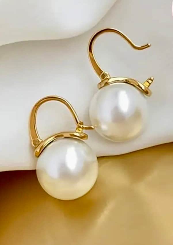 14mm Shell Pearl Earrings: 925 Sterling Silver Post, Gold or Silver