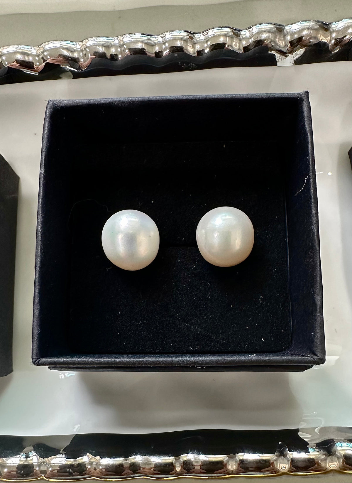 10mm White Button Pearl Sterling Silver Earrings