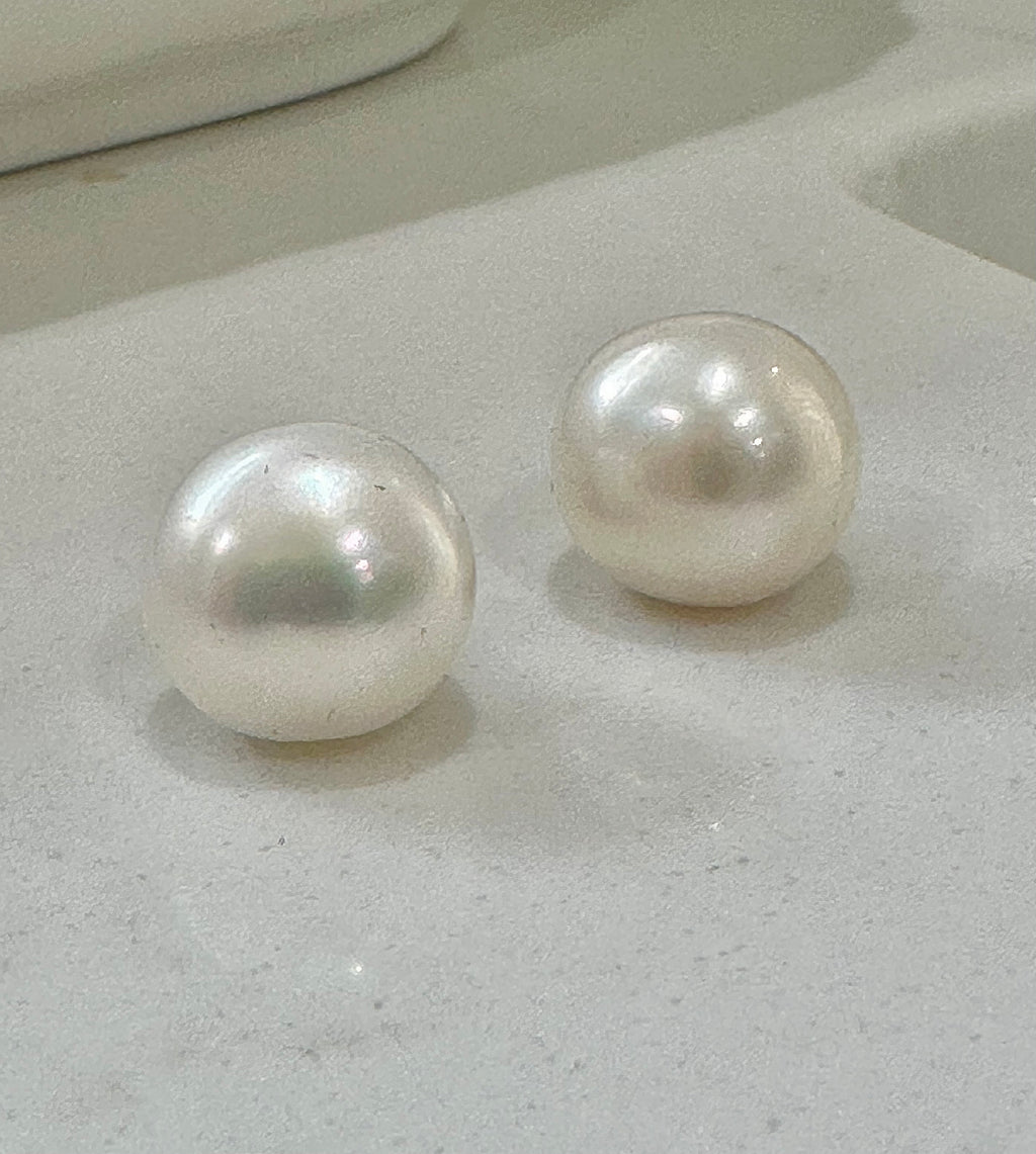 10mm White Button Pearl Sterling Silver Earrings
